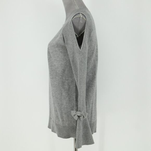 Karl Lagerfled Sweater Womens Small Gray Bell Sleeves Bows Cold Shoulder - Picture 12 of 14